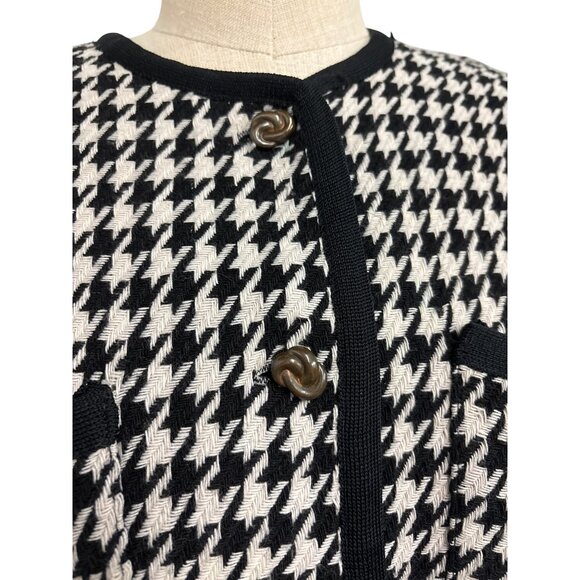 Vintage Wrapper Houndstooth Cropped Cardigan Jacket Size L Black & White Rayon/P - Picture 6 of 10